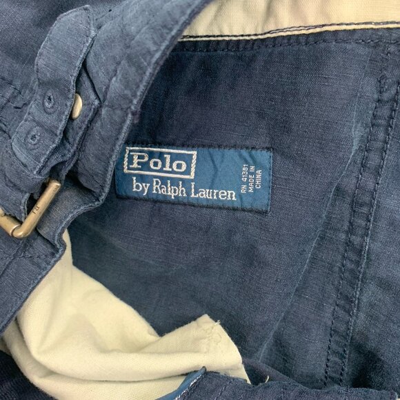 Polo Ralph Lauren Pants Mens 33x32” Blue Military Cargo Silk Linen Paratrooper - Picture 9 of 14